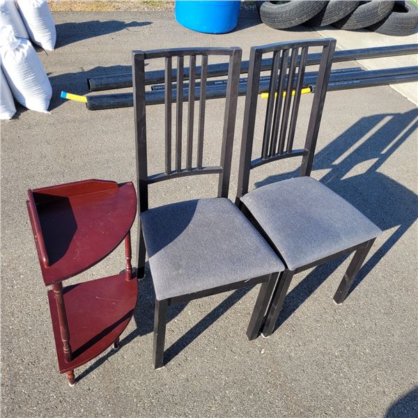 Set of 2 Dining Table Chairs & Wooden Corner Stand