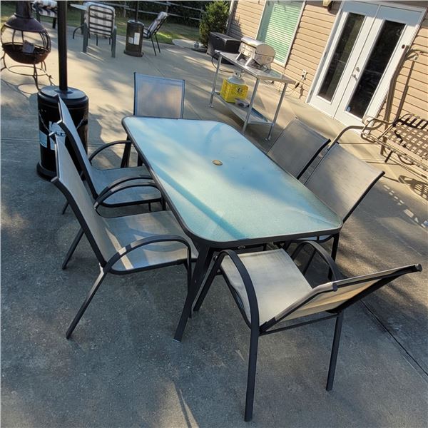 Glass Patio Table w/ 6 Chairs - Great Condition