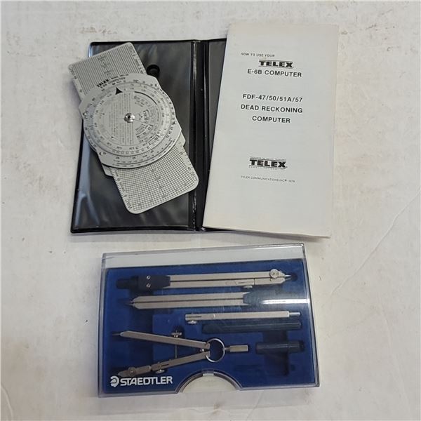 Telex E-6B Computer Pilot's Computing Reference Tool & 6 Piece Staedtler Math Set