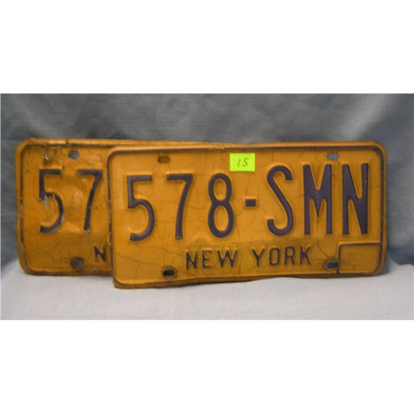 Pair of vintage NY state license plates