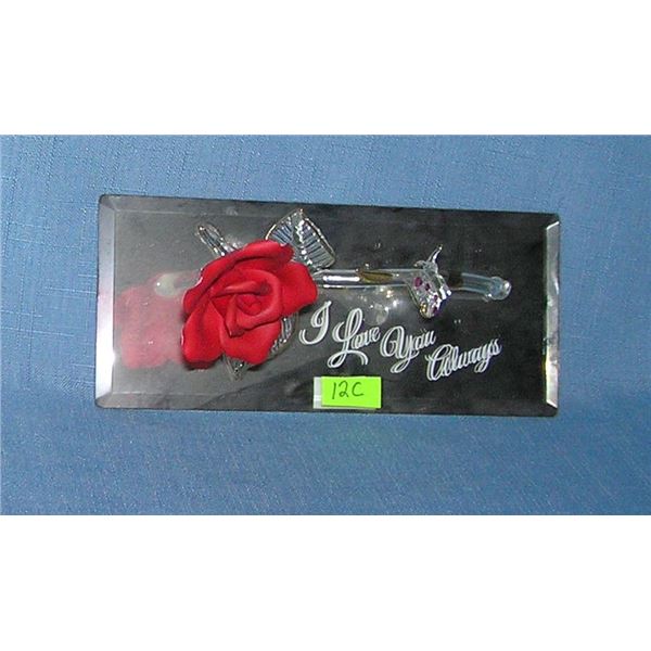 Crystal floral rose mounted mirrored display shelf