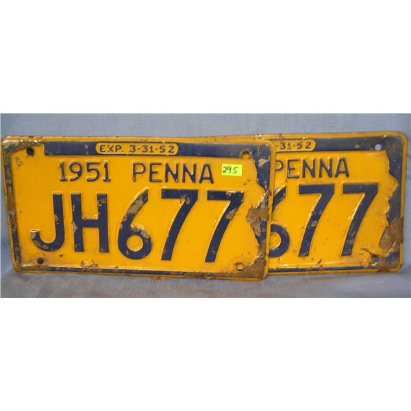 Pair of vintage 1951 Pennsylvania license plates