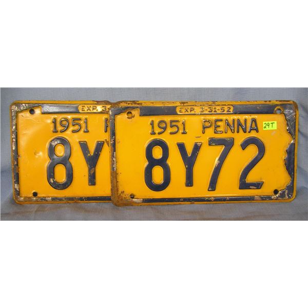 Pair of vintage 1951 Pennsylvania license plates