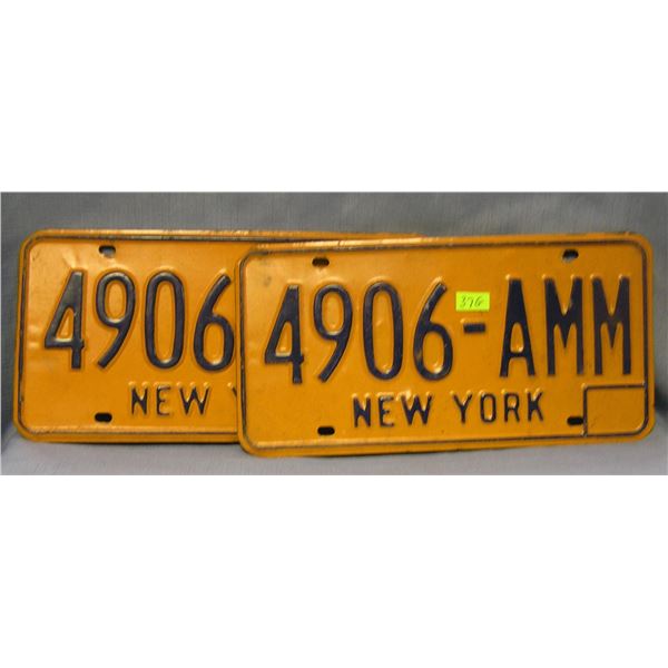 Pair of vintage NY license plates