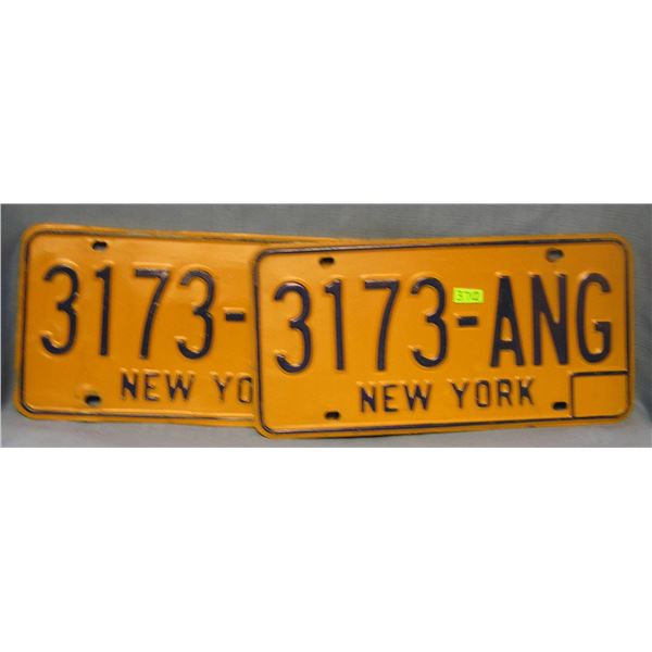 Pair of vintage NY license plates