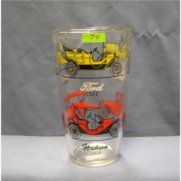 Antique automobile advertising drinking glass
