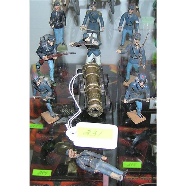 Ten piece Civil War soldier and cannon group
