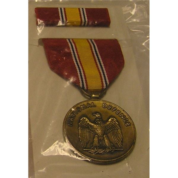 Military defense medal, ribbon and bar set
