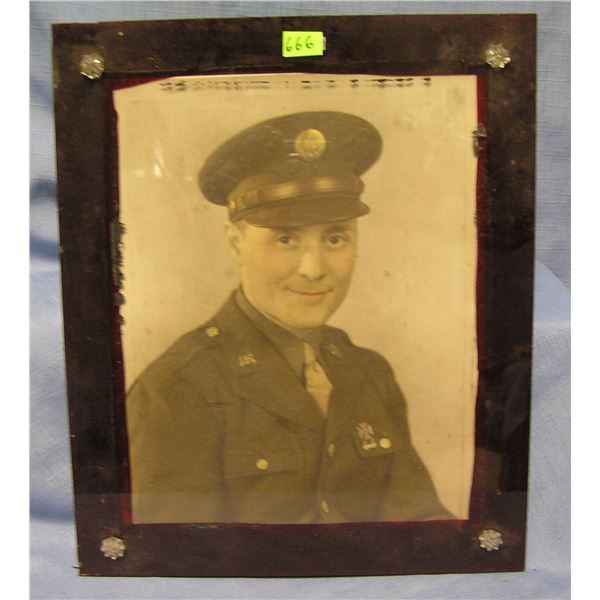 WWII officers photo in heavy glass frame