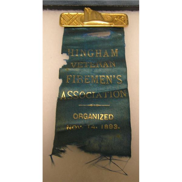 Antique fire department pin and ribbon set