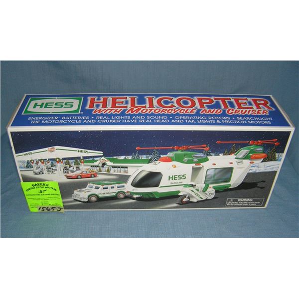 Vintage Hess Helicopter with motorcycle and cruiser