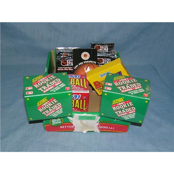 Box of unopened sports packs and boxes