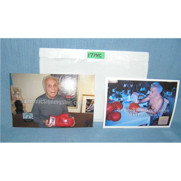 Pair of Jake LaMotta the raging bull celebrity signing photos