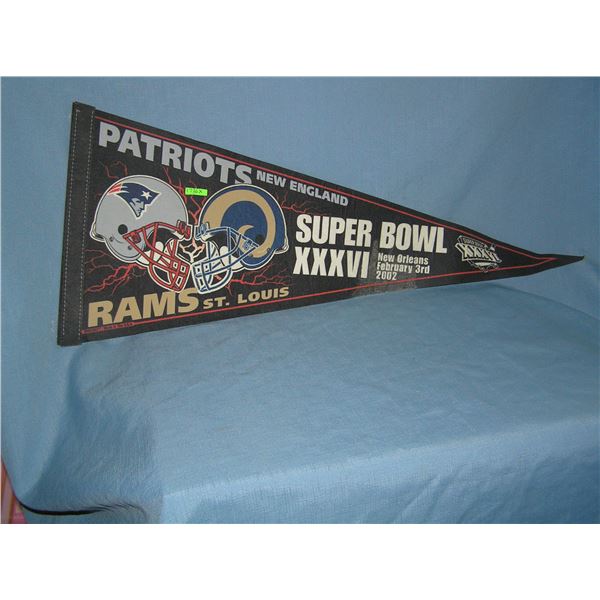 Super Bowl 36 New England Patriots VS. Saint Louis Rams felt pennant