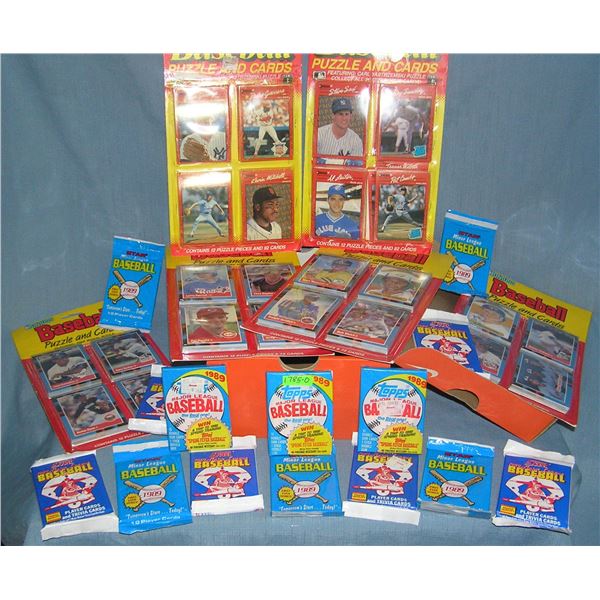 Shoe box full of unopened basebalLwax rack packs and more