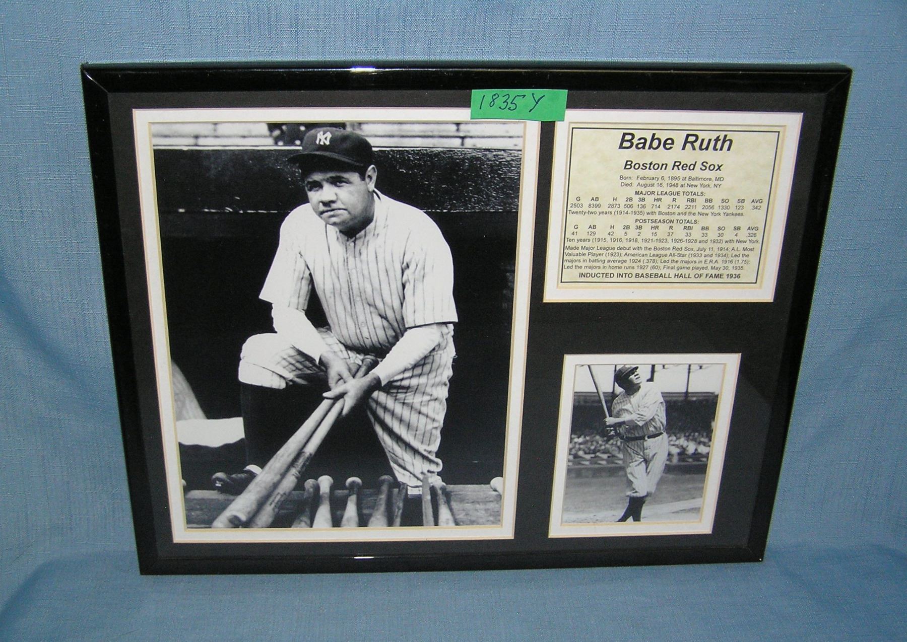 Babe Ruth photo and statistics plaque