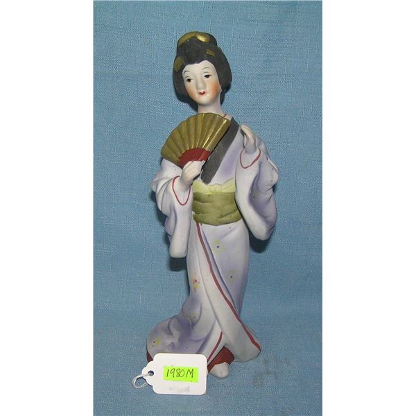 Asian fan girl hand painted bisque figure