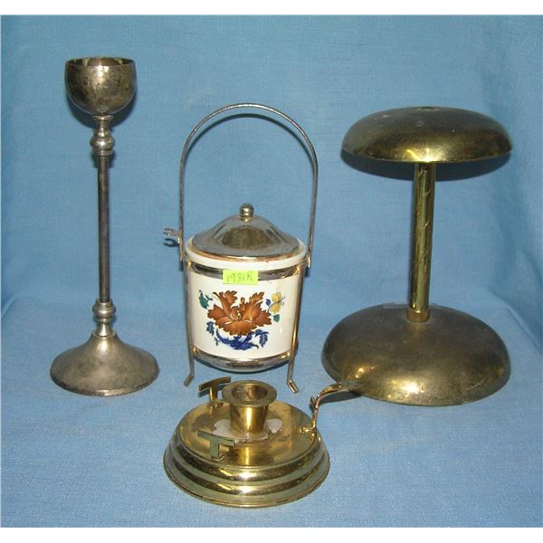 Group of 4 brass and silver plated items