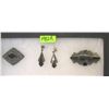 Sterling silver and marcasite pins and earrings