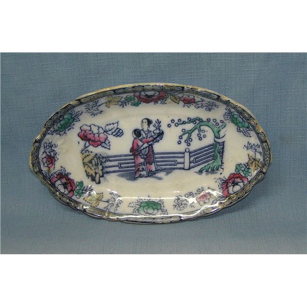 Antique hand painted Chinese gravy boat and tray