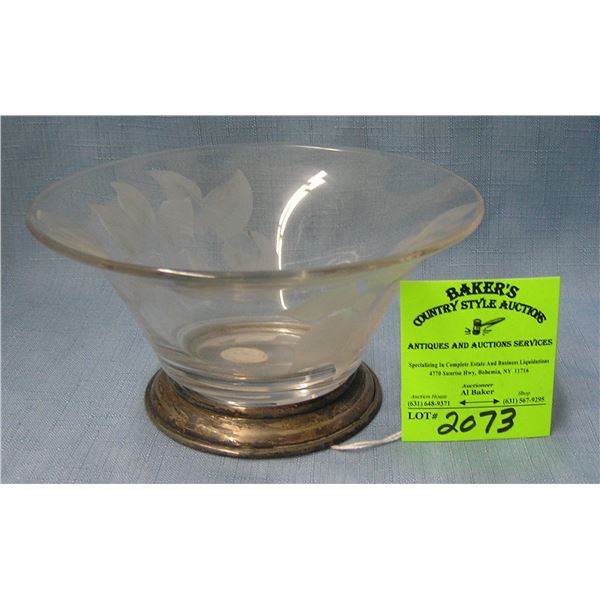 Antique etched glass floral decorated bowl