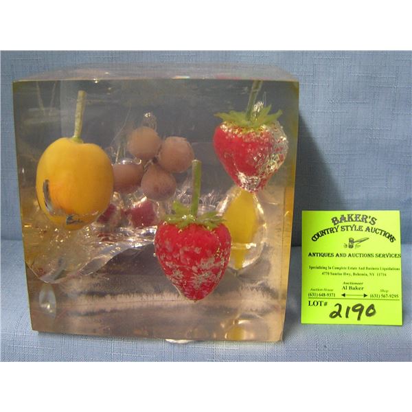 Fruit decorated Lucite paperweight