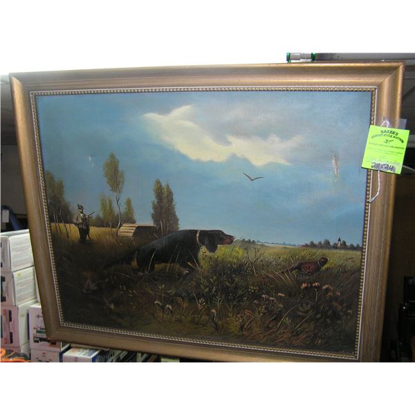 Early hunting scene oil on canvas painting
