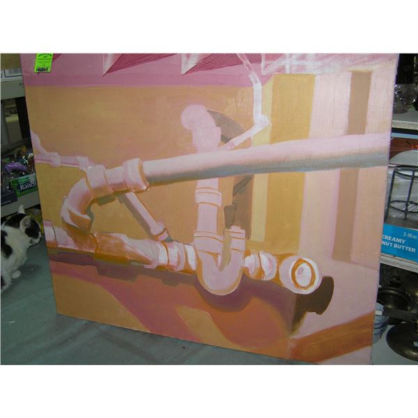 Modern oil on canvas painting plumbing and pipe themed