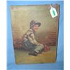Antique child painting on canvas circa late 1800s