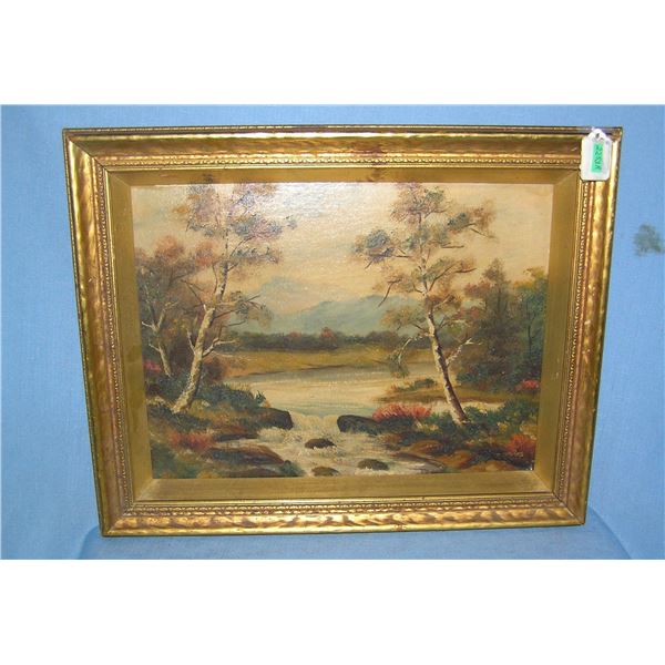 Oil on board landscape painting signed Marks