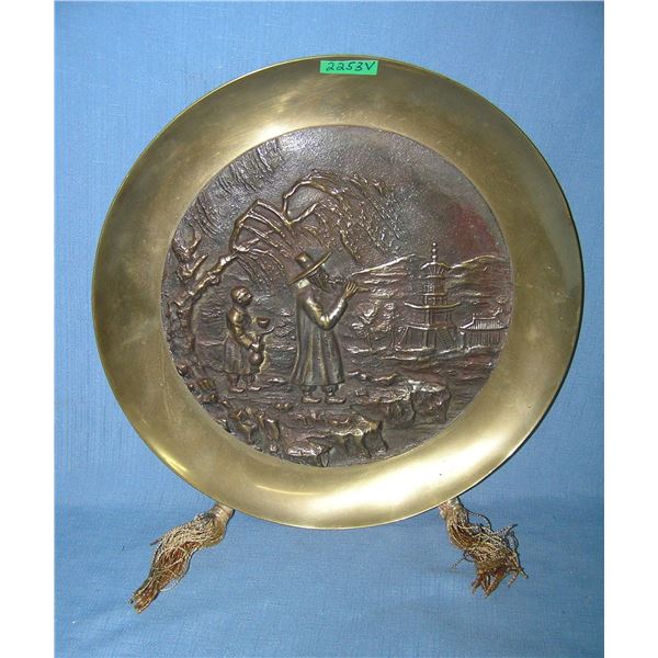 Antique solid bronze wall charger