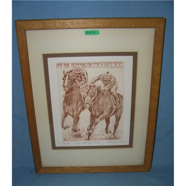 Horse racing art work titled "You Don't Hit a Lady"