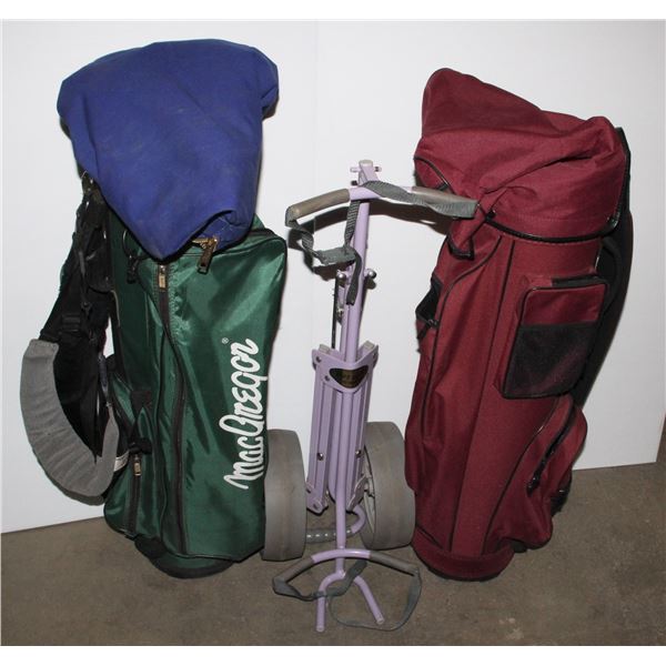 TWO GOLF BAG AND GOLF CART