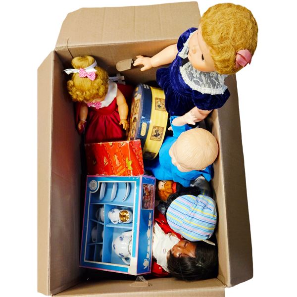 ANTIQUE DOLLS TEA SET IN BOX CHAIRS BOXES