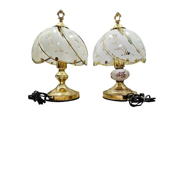 TWO VINTAGE GLASS & BRASS TOUCH LAMPS