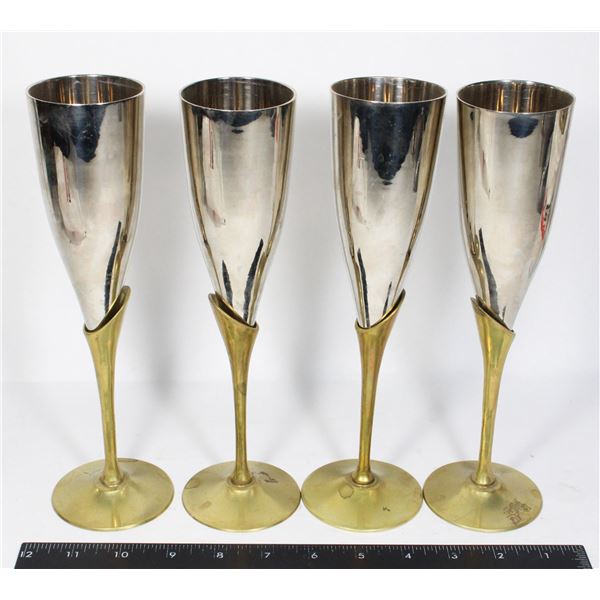 4 SOLID BRASS CHAMPAGNE FLUTES BRAND LUX FORD
