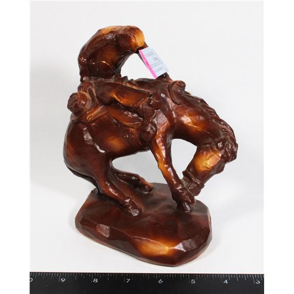 VINTAGE WOOD LOOK COWBOY ON BUCKING HORSE
