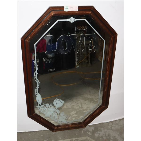 "LOVE" MIRROR, WOOD FRAMED