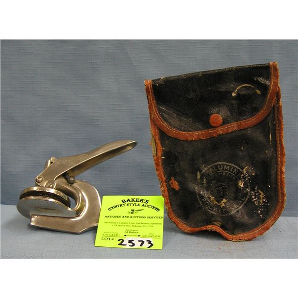 Antique notary public stamp with leather pouch