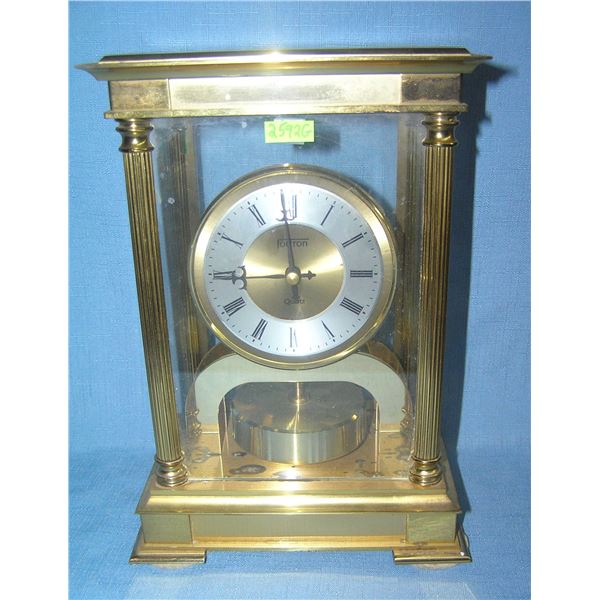 Fortron quartz solid brass and crystal shelf clock