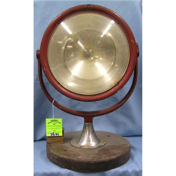 Antique fire dept search light on wood base