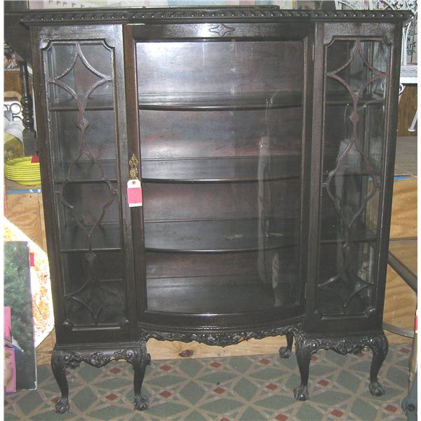 Great early antique curved glass china cabinet