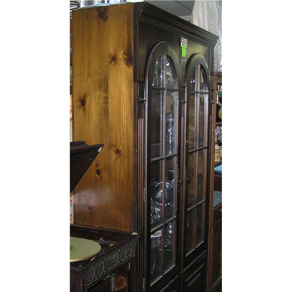 Large two door walnut illuminated china cabinet