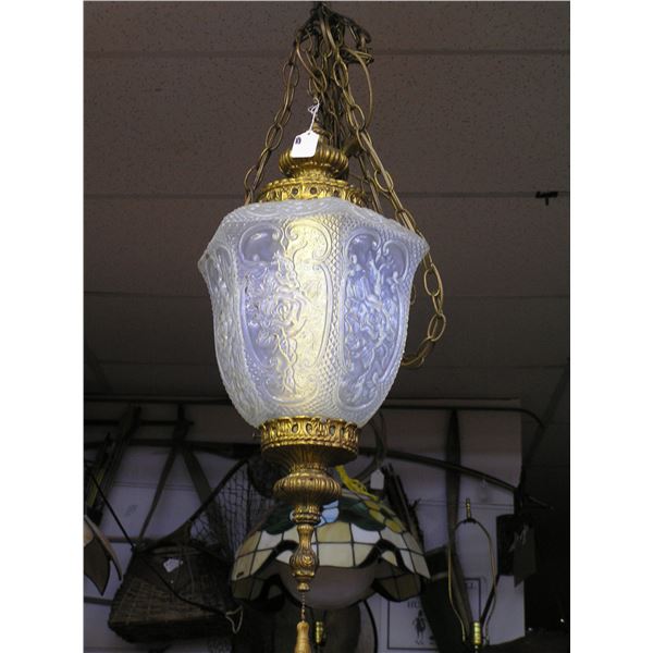 Vintage chandelier with floral decorated glass centerpiece