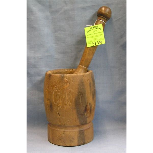Antique wooden mortar and pestle