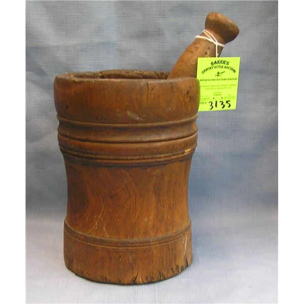 Antique wooden mortar and pestle