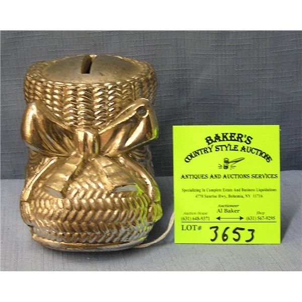 Vintage cast metal baby shoe with bow bank