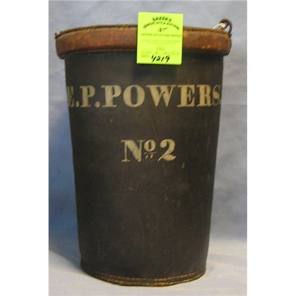 Antique leather fire bucket marked E.P. Powers