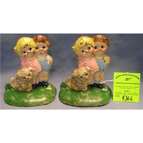 Campbell kids hand painted cast iron bookends