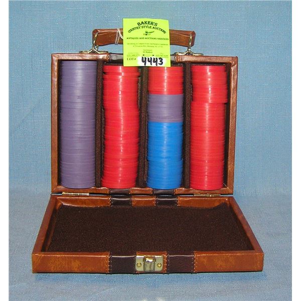 Gambling chip set with quality leather case
